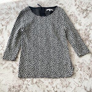 Alfred Sung Black & White Animal Print Textured Blouse Top Size Small